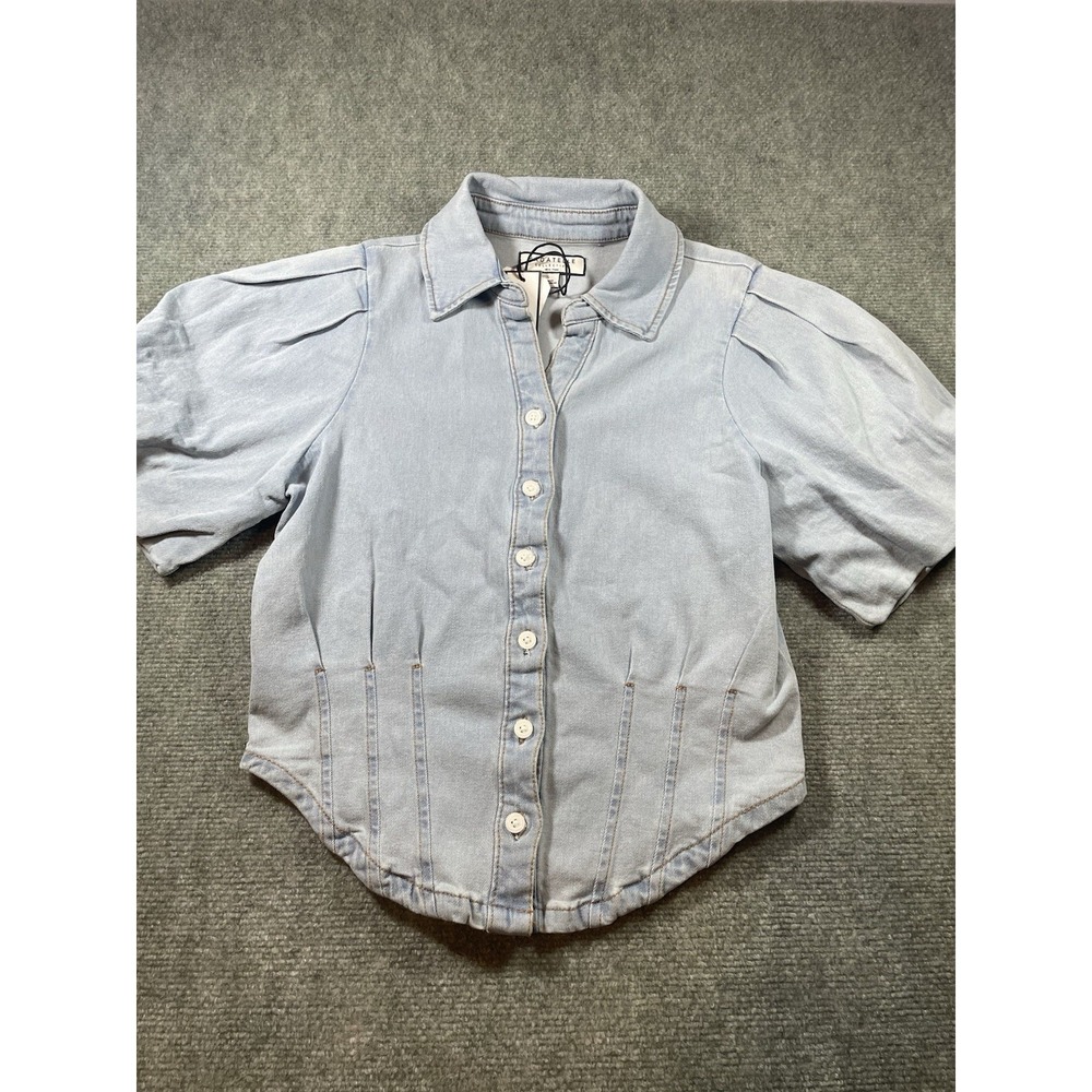 light-wash denim top with Puff Sleeves by Bagatelle Collection S